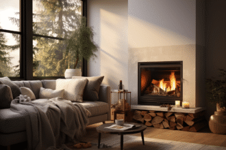 Poêle à gaz moderne dans un intérieur chaleureux et élégant