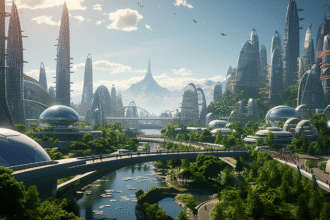 vision futuriste du monde en 2050 avec technologie et durabilité