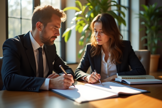 Avocat et professionnel examinant un contrat au bureau