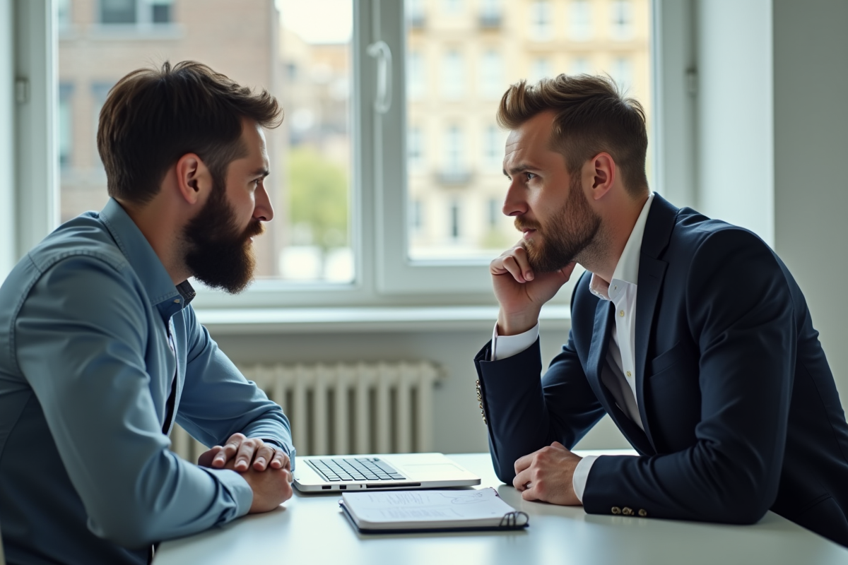 Deux collègues à un bureau discutent avec écoute attentive