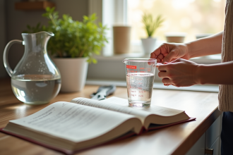 Plan de travail cuisine avec ustensiles et livre de recettes