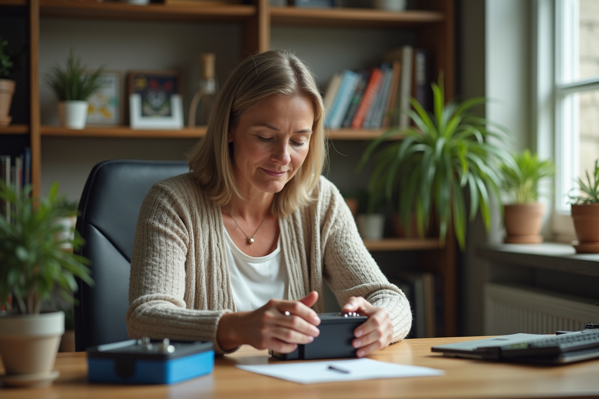 Femme assemblant des batteries lithium pour stockage solaire à domicile