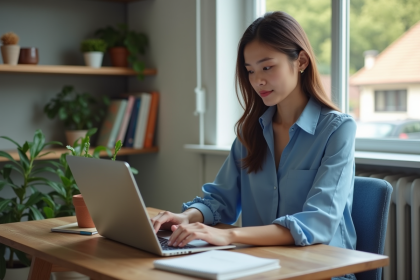 Jeune femme travaillant sur son ordinateur dans un bureau moderne