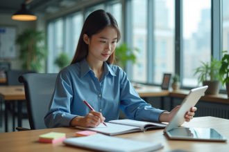 Jeune femme professionnelle organisée au bureau