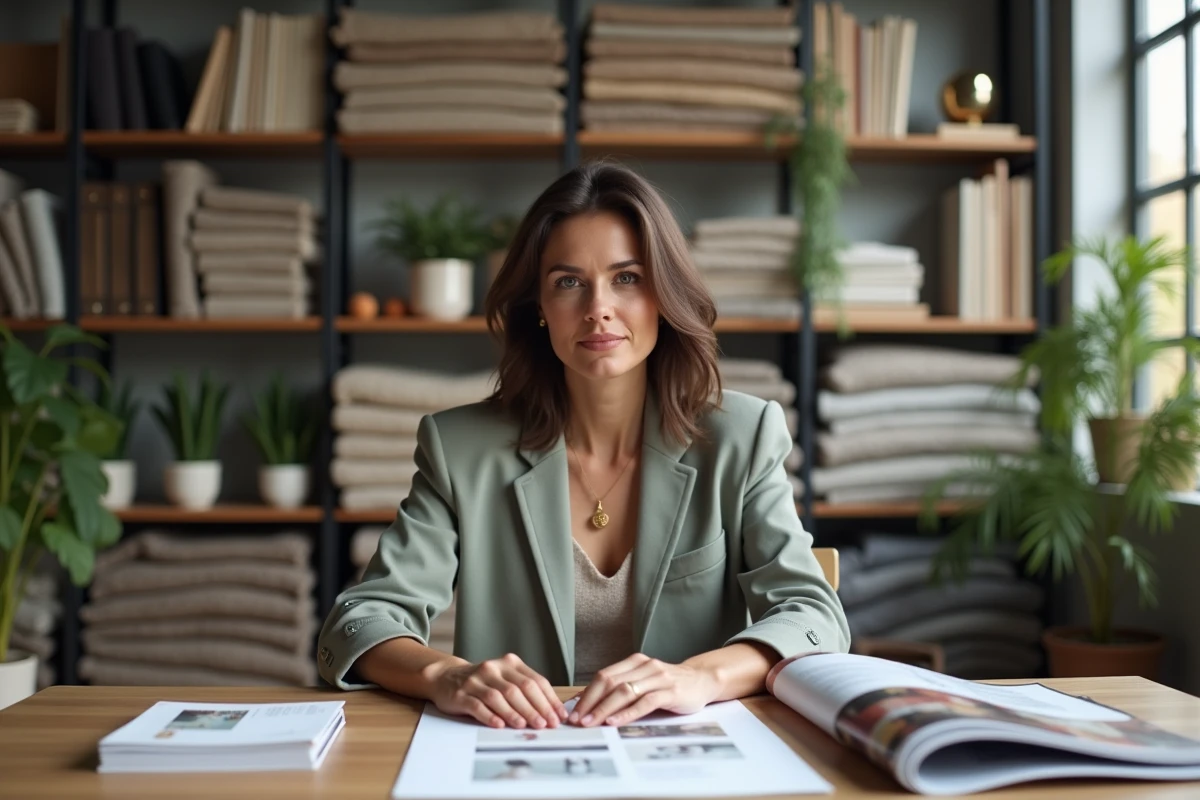 Femme fashion editor au bureau moderne
