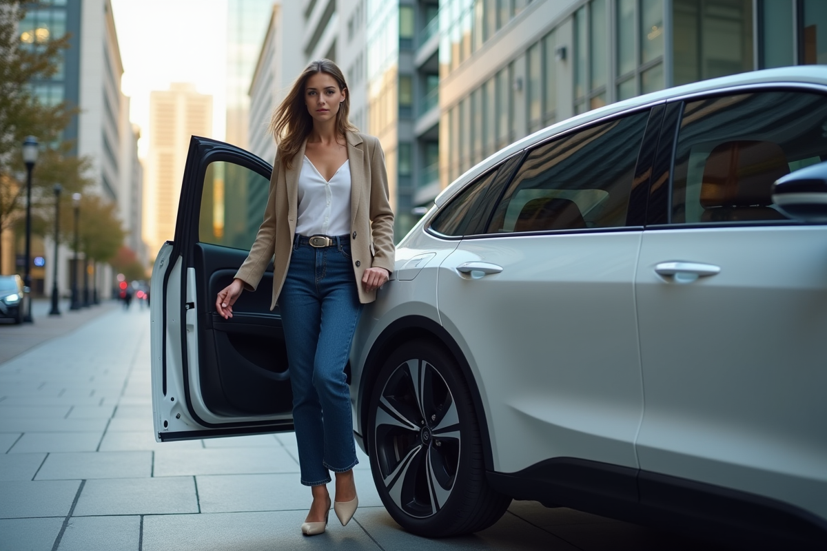 Jeune femme sortant d