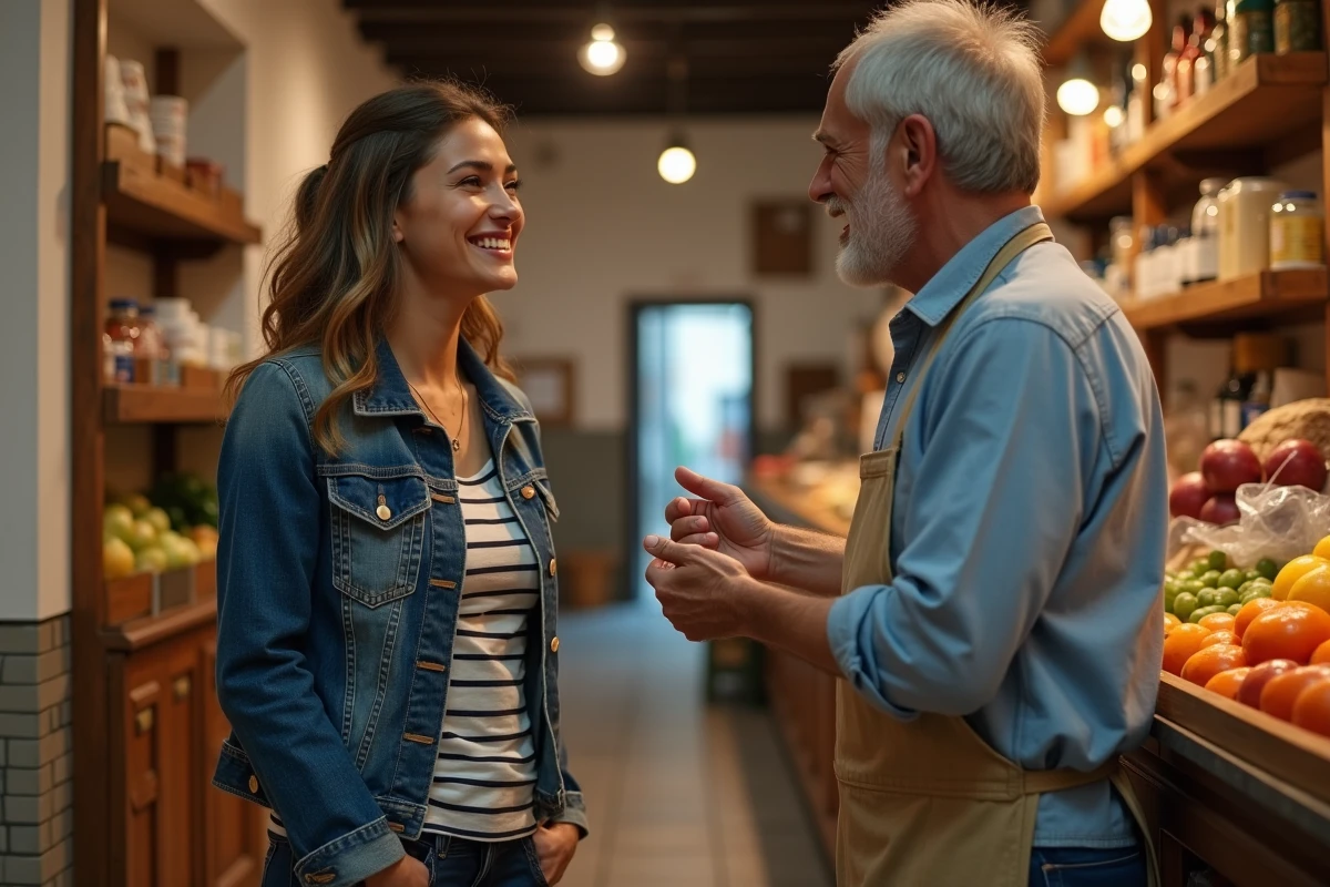 Jeune femme souriante dans un marché espagnol traditionnel