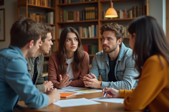 Groupe de personnes discutant autour d'une table chaleureuse