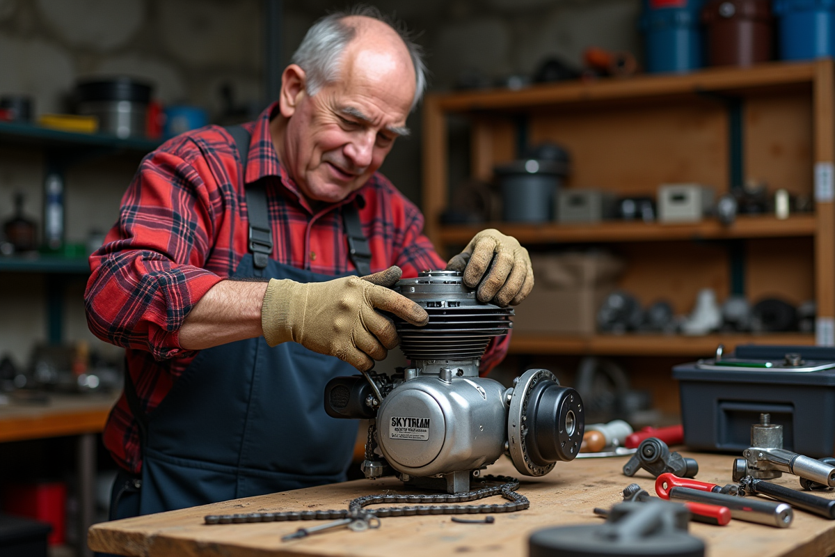 Homme ajustant la chaîne d