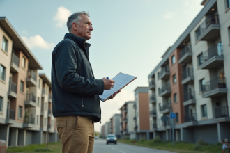 Inspecteur urbain étudiant une façade de bâtiment résidentiel