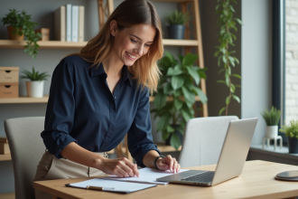 Jeune femme professionnelle dans un bureau organisé
