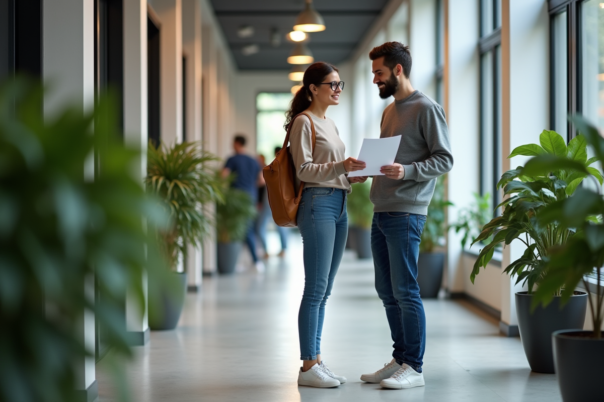 Jeune homme aidant un collègue à ramasser des papiers dans un bureau