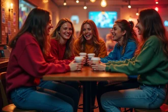 Groupe d'étudiants à Lille riant autour d'une table