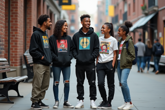 Groupe de jeunes adultes en streetwear dans la ville