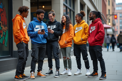 Groupe de jeunes en streetwear dans la ville dynamique