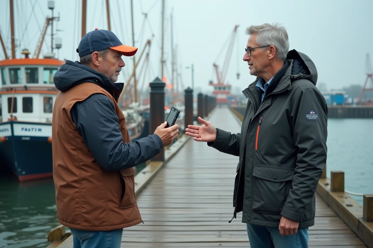 Gestionnaire marina discutant avec un propriétaire de bateau