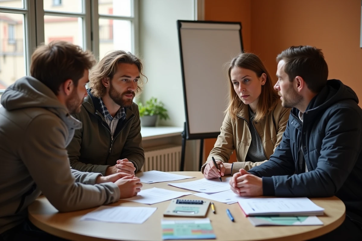 Groupe de nouveaux arrivants participant à un atelier d'intégration organisé par l'OVS Lyon