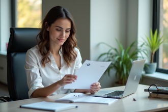 Professionnel confiant au bureau avec documents C